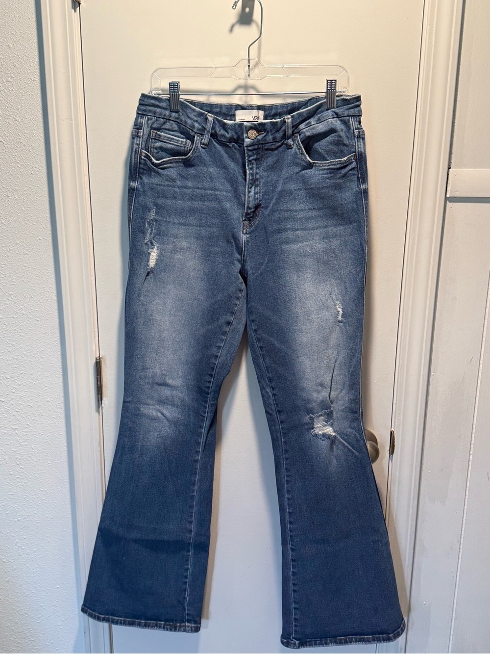 Women's Blue Distressed Flare Jeans